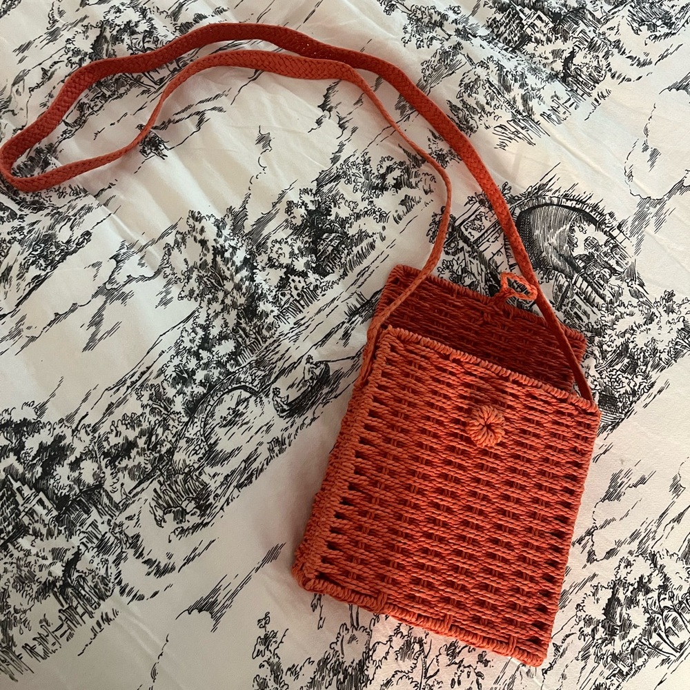 Handcrafted Orange Woven Crossbody Bag